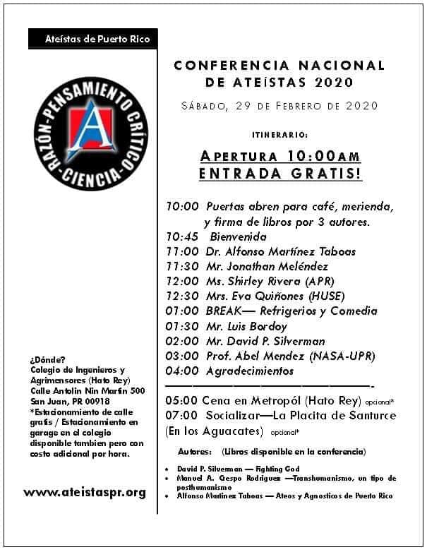 Conferencia Nacional de Ateístas de Puerto Rico (29/febrero/2020) |  Humanistas de Puerto Rico